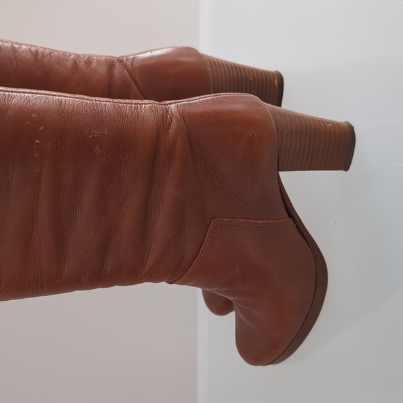 Vintage 70's 80's Tall Cognac Brown Heeled Boots - Picture 8 of 14